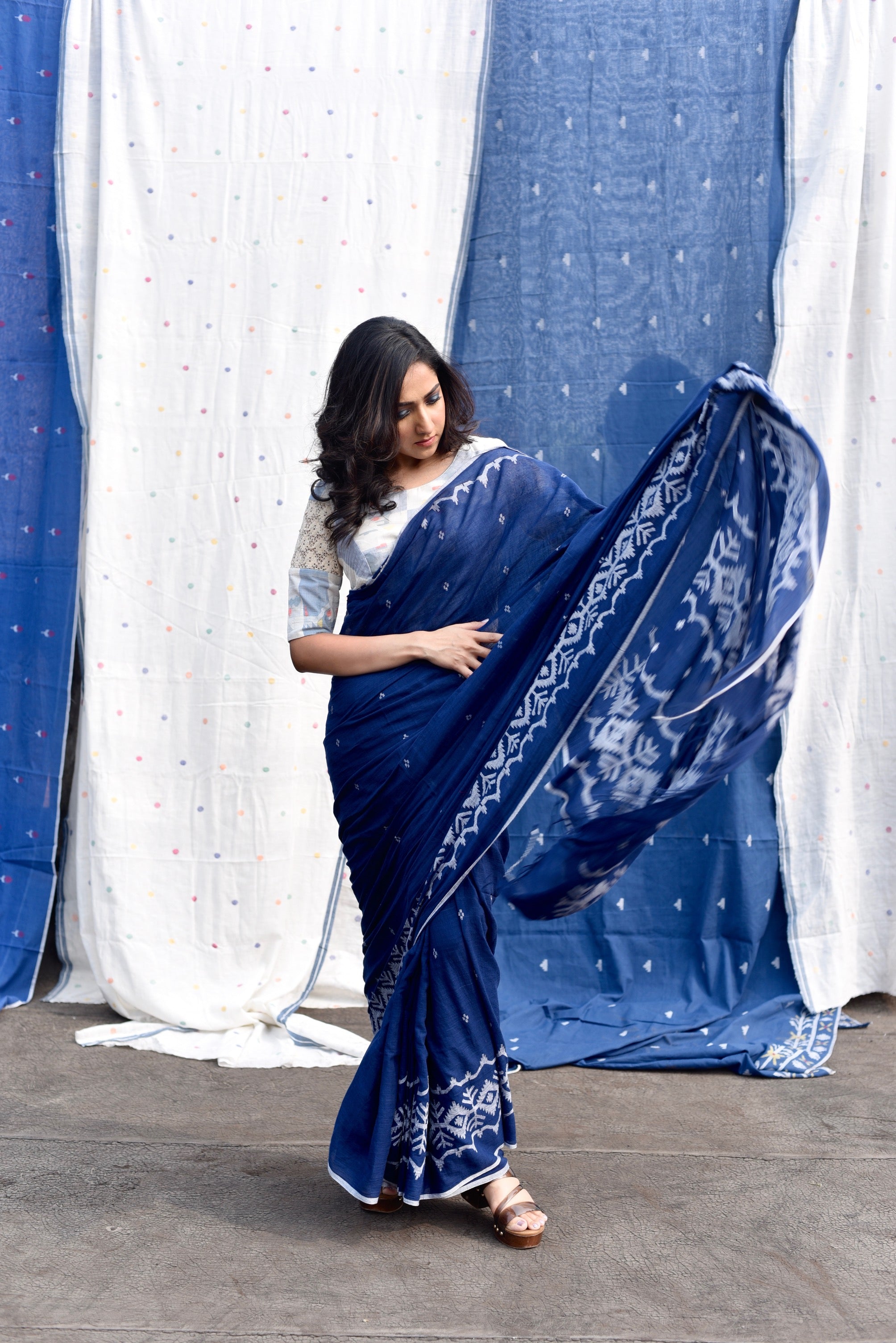 Deep Navy Blue Color Jamdani Saree | Saree designs party wear, Dhakai jamdani  saree, Jamdani saree